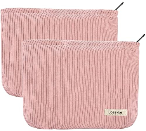 Tcdwla Beauty Case Da Viaggio, 2 Pezzi Makeup Bag Velluto a Coste, Trousse Trucchi Donna Necessaire Astuccio Aesthetic Per Scuola, Viaggi D'Affari, Shopping, Escursioni (Rosa 1)