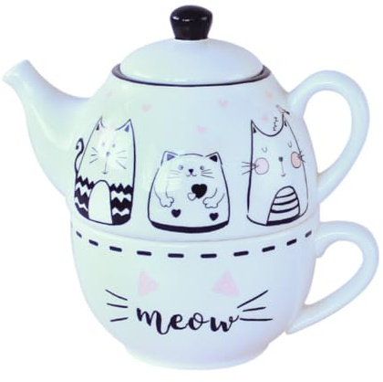 PRETYZOOM Tetera de Cerámica Estampados de Gatos para Interiores, Juego Creativo y Elegante Filtro, Adecuado para Decoración del Hogar y Amantes del Té