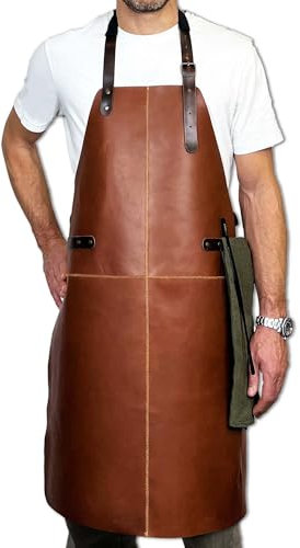 REDSALT® Lederschürze 100% Ziegen Leder 84x62cm braun extra leicht | Profi BBQ Grillschürze Arbeitsschürze Küche Gastronomie Bar Barista | Kochschürze Küchenschürze Schürze