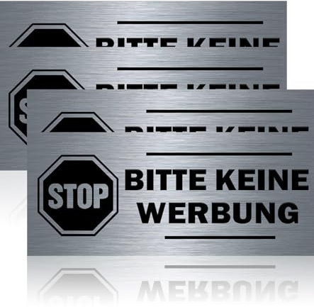 T TAKONE Lot de 4 panneaux de boîte aux lettres « Keine Werbung » - En acier inoxydable V2a - 70 x 30 mm - Auto-adhésives et inoxydables - Pas d'autocollant publicitaire pour boîte aux lettres