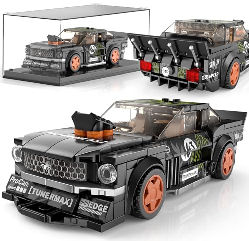 Mould King Speed Champion Auto Serie Bausteine mit Acrylvitrine, Technik 27024 Rennwagen Sportwagen Bauspielzeug, sammelbares Modellauto，Klemmbausteine Rennauto Bausätze für Kinder (490 Teile).