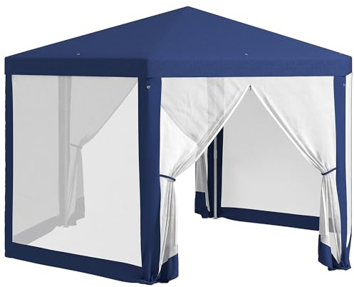 Outsunny Pavillon 4x3m Stabil mit Moskitonetz 6 Seitenteilen Blau | Sechseckig, Wasserabweisend, Winterfest, Partyzelt, Gartenzelt, Gartenpavillon, für Camping Garten