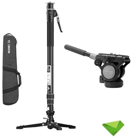 YC Onion Pineta Pro Carbon Fiber Monopod with FH60 Fluid Head and Pedal Base, Light Stand Lightweight Travel Monopod with Quick Release Plate for Sony Canon Nikon DSLR Cameras, Gimbal and etc