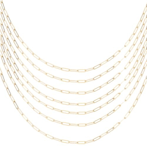 SUNNYCLUE 1 Box 10 Stück 16 Zoll/41cm Echte 18 Karat Vergoldete Büroklammer Halsketten Aus Edelstahl Rechteckige Gliederkette Metall 64cm Verlängerungskette Für Schmuckherstellung DIY Handwerk Damen