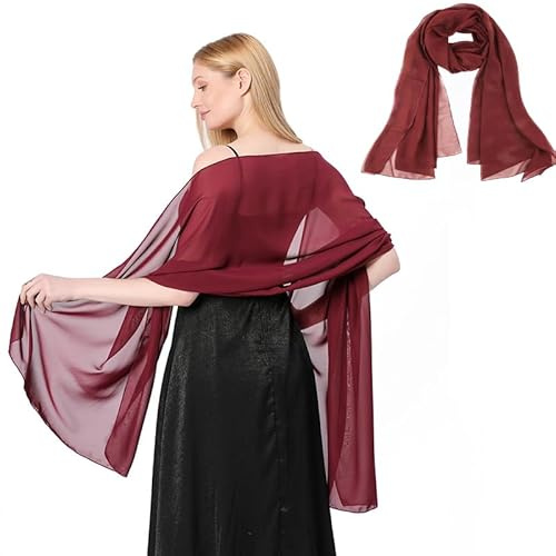 Maxmoc Stola - Écharpe en mousseline pour femme, élégante étole pour robe de soirée, légère, multifonctionnelle, pour robes de soirée, robes de mariée, été, mariage (200 x 70 cm), Rouge foncé, Taille