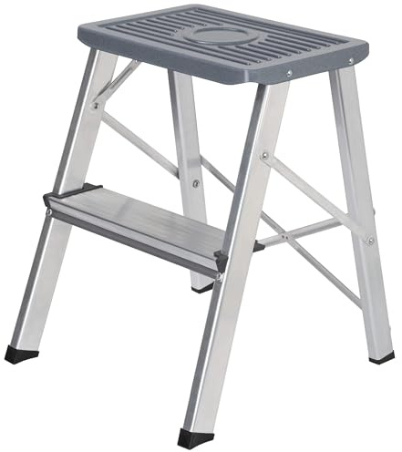 EasySpeed Portátil Taburete Plegable Escalera Aluminio 2 peldaños de Tijera,Super Resistente hasta 150Kg alumino Antideslizante,Ideal para La Cocina, El Baño o El Dormitorio