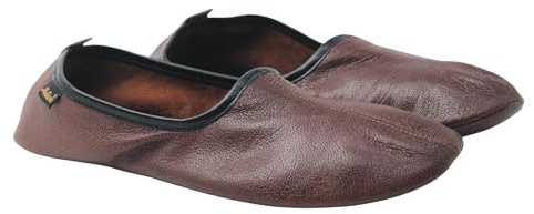 Akdam Mens Indoor Leather Slippers Dark Brown Traditional Babouche House Shoes Barefoot Moccasin (Size 9)