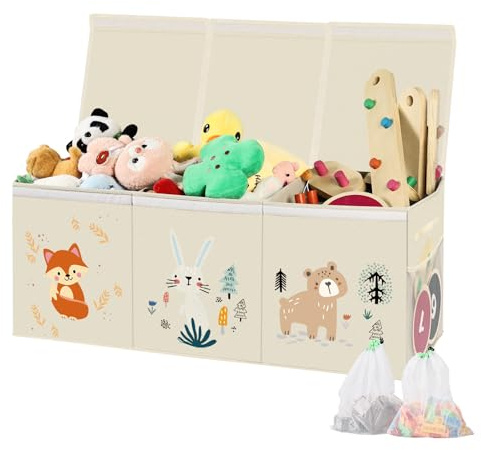 HEYCOOK Toys Storage Organiser, 130L Soft Toy Storage Box Large, Kids' Toy Chests & Boxes, Childrens Toy Storage Box with Lid (Beige)