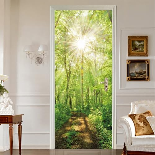 Türtapete Türposter Grüner Waldweg Türfolie 77x200cm PVC Türaufkleber für Tür Wohnzimmer Kinderzimmer Küche Türaufkleber Bad Aufkleber Selbstklebend