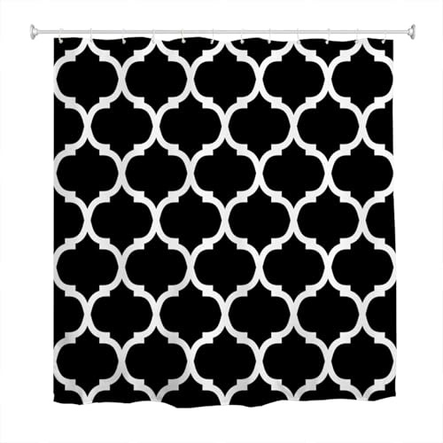 goodbath Black and White Shower Curtain, Moroccan Pattern Waterproof Polyester Fabric Bath Curtain for Bathroom Bathtub Hotel,180X180cm