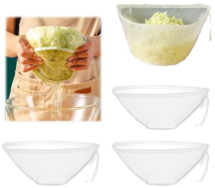Nussmilchbeutel, 4 PCS Passiertuch Wiederverwendbar,nussbeutel sieb,Schüsselform Passiertuch,NussmilchbeutelBio Waschbar,FilterbeutelNussmilchbeutel Bio Waschbar mit Kordelzug für Nussmilch