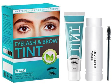 2-in-1 Eyebrow & Lash Tint Kit - Black Brow & Eyelash Dye - Long-Lasting Brow and Lash Tint with Tools for Salon Home Use DIY, Natural Look, Easy Application, 20ml