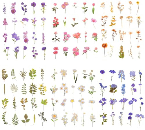 Giantree 240 Stück Blumen Scrapbooking Aufkleber, Wasserfeste Sticker Blumen Pflanzen Aufkleber Transparente Blumenaufkleber Selbstklebend Sticker Aesthetic Für Fotoalbum Laptop
