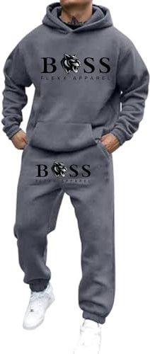 Mens Two Piece Outfits Sets Casual Hoodie Top Jogging Bottoms Casual Full Zip Joggers Sports Sweatsuit with Pockets Lounge Wear Set Sweatsuit for Men UK Xmas(Grey,S)