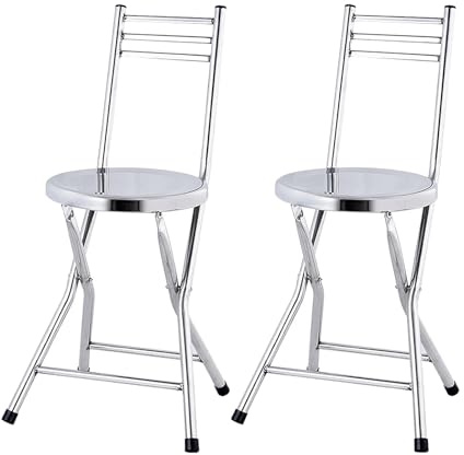 YEQING 2 Sedie Pieghevoli in Acciaio Inossidabile Spesso, Sgabelli da Bar Rotondi Portatili per la Colazione, Sgabelli Pieghevoli per Cucina e Sala da Pranzo All'aperto e al Chiuso(30x57cm)