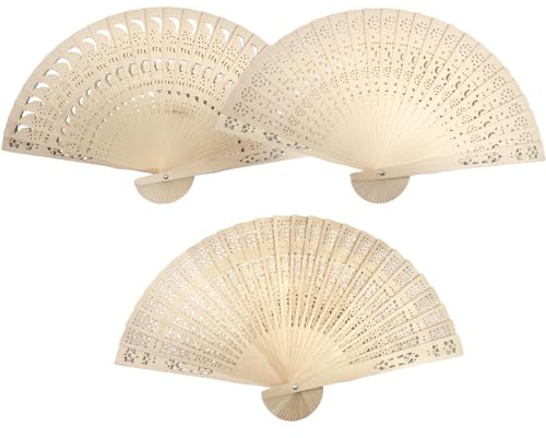 Garegce 3PCS Wooden Bamboo Folding Fan Set, Vintage Handheld Hollow Manual Fans, Chinese Style Hand Fan for Summer Cooling and Weddings Decor Home Birthdays Gifts DIY Decoration