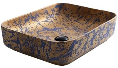 Durable Lavabo de cerámica retro rectangular de 52 x 40 x 13 cm (largo x ancho x alto), sobre encimera for baño. Fácil de instalar