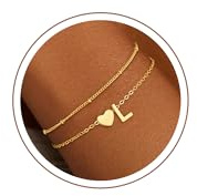 SLOONG Einschulung Geschenk - Armband mit Buchstaben für Frauen Mädchen | Vergoldet/Versilbert Herz Armband Hypoallergen Armbänder Geburtstagsgeschenk Geschenke für Frauen Mädchen Kinder Schmuck