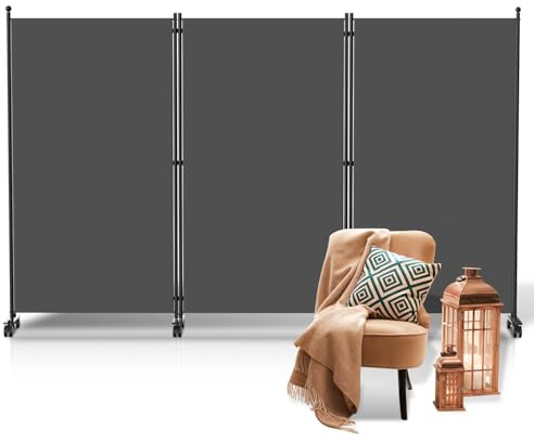 ISOISL Paravent, Raumteiler klappbar auf Rollen 3-teilig 263×181 cm, Wetterfester Paravent für Büro Garten Balkon Terrasse innen- Anthrazit
