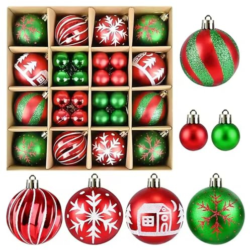 44 Stück Weihnachtsdeko Weihnachtskugeln Kunststoff, Wetterfeste Weihnachtskugel, Baumschmuck Weihnachten für Weihnachtsbaumschmuck, Christbaumschmuck, Weihnachtsbaumkugeln (3-6 cm)