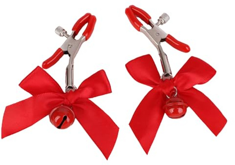 Morsetti regolabili per capezzoli BDSM con campanellini – Pinze in acciaio inox per stimolazione e giochi di coppia, accessori erotici per adulti (Rosso)