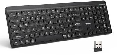 TECKNET Bluetooth Keyboard Rechargeable, 2.4G Wireless Keyboard, Full-Size Ergonomic Cordless Silent Computer Keyboard, Spill-Resistant, Quiet Typing, Stable Connection for PC/Laptop/Computer/Phone