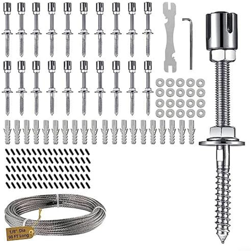 Volakebeing Lot de 20 treillis métallique pour plantes d'extérieur, kit de montage mural robuste avec câble en acier inoxydable de 30 m pour plantes grimpantes, antirouille, réglable