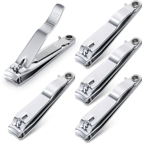 Jeffdad 5 Stück Edelstahl Nagelknipser mit Feile Nagelknipser für Finger | Nagelzwicker Großer Nagelschneider Nail Clipper Fingernagel Knipser für Männer Frauen Nagelschneidwerkzeug