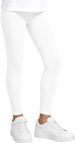 JinBei Leggings Niñas Algodón Transpirable Largos Pantalones Niña Suaves Cómodos Elástico Mallas Infantiles Unicolor Ropa Elástico Pantalone Blanco para Ciclismo Ballet Escuela, 9-10 Años