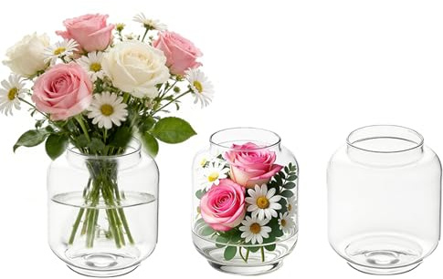 Klare Bud Vasen für Mittelstücke Innjoii Glas 3pcs Kleine Vase in Bulk Mini Flower Single Vintage Modern Home Decor, Bouquet Single für Hochzeit Wohnzimmer Esszimmer Candle Holder Drink Cup