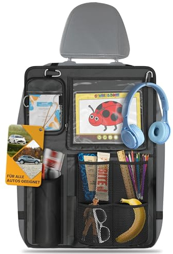 Good VIBES® 2 Autositz Organizer Kinder [45x60cm] für Tablet, Trinkflasche, Spielzeug & mehr I Anpassbarer Rücksitz Organizer Kinder mit extra langem Gurt für alle Autositze geeignet (Doppelpack)