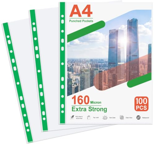 Plastic Wallets A4 Punched Pockets Heavy Duty, 160 Micron, Glass Clear