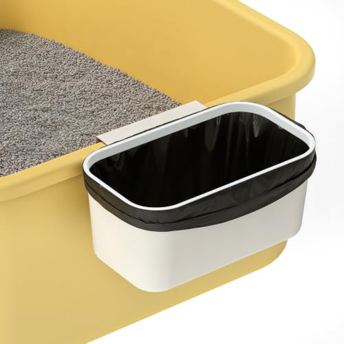 Linkidea Cat Litter Waste Bin Kit with 100 Liners & Storage Hook, Hanging Disposal Container for Litter Box Sidewall, Space-Saving Scoop Station for Daily Cleanup