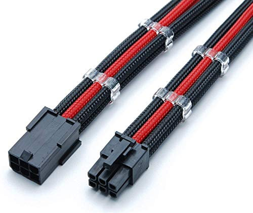 Shakmods 6 Pin PCIE GPU Graphics Card Sleeved Extension Cable 30cm + 2 Cable Combs (Red & Black)