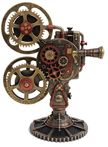 VERONESE Estatua de proyector Steampunk de Resina fundida en frío, Acabado de Bronce Antiguo, Escultura de iluminación LED