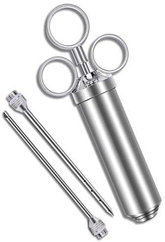Praknu Juego de jeringuillas para asar incl. 2 agujas - Acero inoxidable - Para deliciosas especias marinadas de barbacoa plata