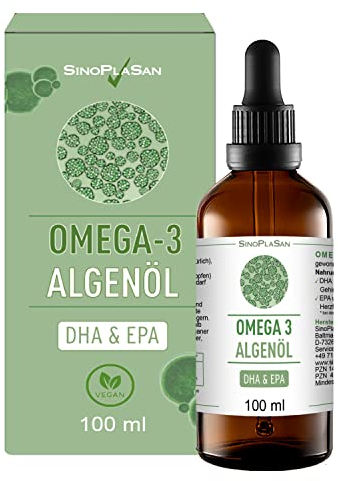 Premium Omega 3 Algenöl | hoch dosiert | Natürliches DHA & EPA für Herz, Gehirn & Sehkraft | vegan | 100ml | 40 Tage Vorrat | Orangengeschmack