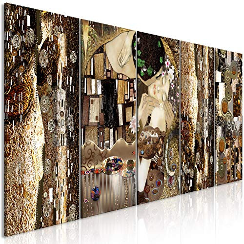 murando - Wandbilder XXL Gustav Klimt 225x90cm 5 tlg - Wand Deko Leinwand Bilder Groß Wanddeko Wohnzimmer Schlafzimmer Kunstdrucke - Der Kuss Abstrakt l-A-0035-b-m