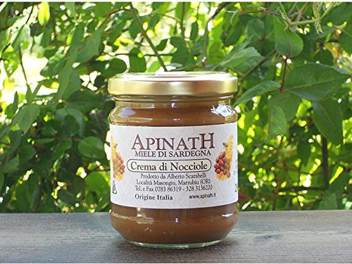 Crema di miele sardo e nocciole tostate (1 vasetto da 230 gr). Crema di miele e nocciole (honey and hazelnut cream) creata da Alberto Scarabelli a Marrubiu, Sardegna. Miele naturale, sano e geniun
