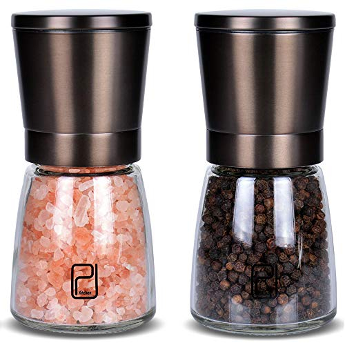 Set Molinillo de Sal y Pimienta - Mejor Acero Inoxidable Negro para Cocineros, Tapas Prácticas, Molinillos de Especias Cerámica Lisa con Tosquedad Ajustable, Molinillo de Pimienta
