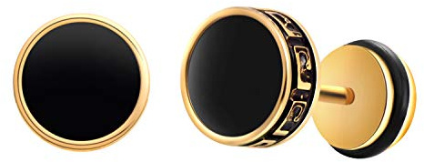 8MM Acier Inoxydable Boucle d’oreille pour Homme Femme, Cercle Clous d'oreille Piercing Ronde Haltère Vis Arrière Boucles, avec Émail Noir Blanc