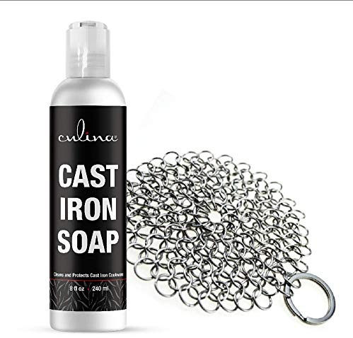 Culina Cast Iron Soap & Stainless Scrubber | All Natural Ingredients | Best for Cleaning, Non-stick Cooking & Restoring | for Cast Iron Cookware, Skillets, Pans & Grills!…