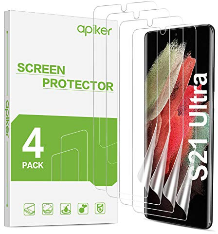 apiker [4 Pack Compatible with Samsung Galaxy S21 Ultra Screen Protector, Soft TPU Galaxy S21 Ultra Screen Protector [Support Fingerprint Sensor] [Case Friendly] [Maximum Coverage][Not Wet Applied]
