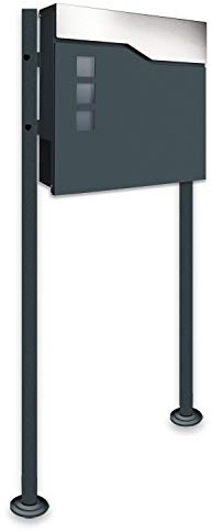 Zalafino Briefkasten incl. Standfuß freistehend in anthrazit - individualisierbarer Design-Briefkasten aus pulverbeschichtetem Stahl mit Zeitungsrolle, Sichtfeldern und Standfuß