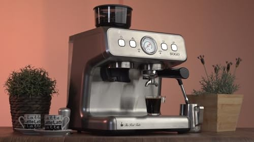 SOGO Cafetera Espresso Profesional con Molinillo de Café Incorporado, Surtidor de vapor y bomba de presión de 15 bar, calidad barista (SS-5690)
