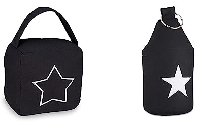 Relaxdays Türstopper Sack, moderner Türsack in Vintage Design, 18,5x14x10 cm, schwarz & Türstopper Stern, Türpuffer Stoff, Türsack Boden, extra hoch, mit Griff, dekorativ, HxD: 23 x 11 cm, schwarz