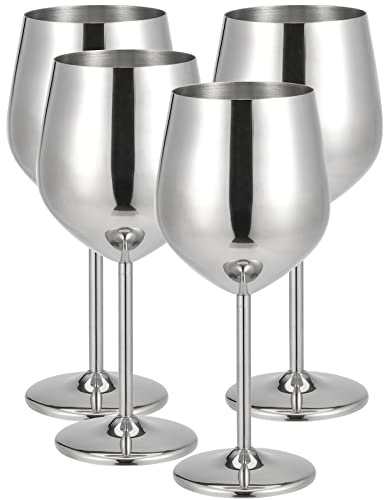 MUKLEI 4 PCS 500ml/18oz Edelstahl Weingläser, Splitterfrei Silber Edelstahl Kelche für Party, Hochzeit, Jubiläum, Outdoor