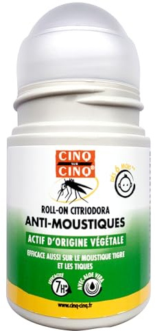 CINQ SUR CINQ Roll-On Citriodora Anti-Moustiques 50 ml – Moustiques Tigres & Tiques – Actifs D’Origine Végétale – Protection Jusqu’à 7h – Dès 12 Mois