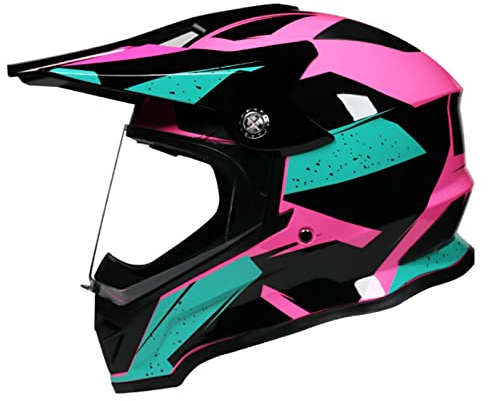 JJZXD Casco Motocross Casco De Moto Todoterreno Enduro Cross Casco De Bicicleta De Descenso ATV MTB BMX Quad Moto Casco De Protección Integral para Hombres Mujeres,Rosado,M