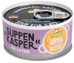 GranataPet soppskål lax & fjäderfä, mellanmål för katter, soppa mot den lilla hungern, godis för extra vätskeförsörjning, kattmat utan spannmål och utan sockertillsatser, 12 x 70 g